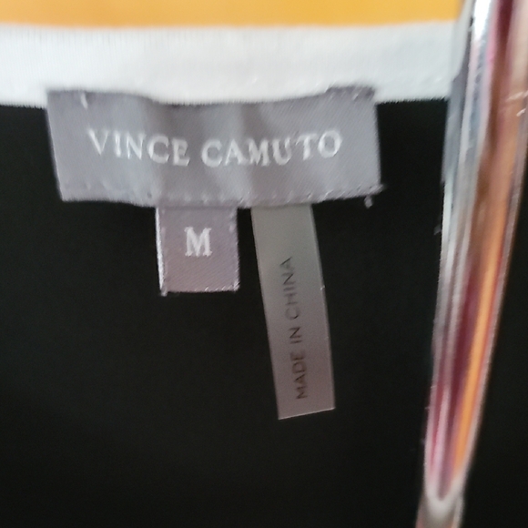 Vince Camuto Black and White Ruched Tie Front Blouse - Picture 3 of 12